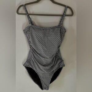 DKNY women's one-piece bandeau maillot swimsuit in Black and White